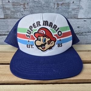 Super Mario Woven Patch Mesh Trucker Snap Back Hat Youth One Size